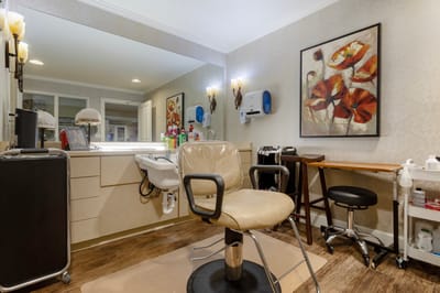 Hair salon area in a senior care facility