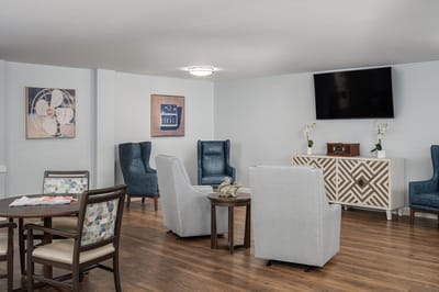 Interior seating area with chairs and a table