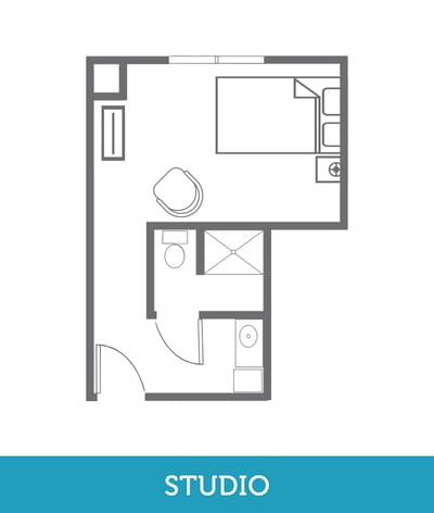 Architectural floor plan of a studio unit