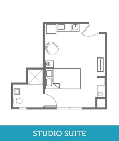 Architectural floor plan of a studio suite