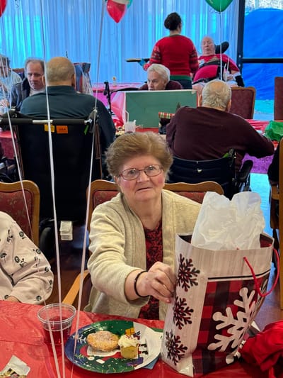 Residents celebrating with decorations and treats