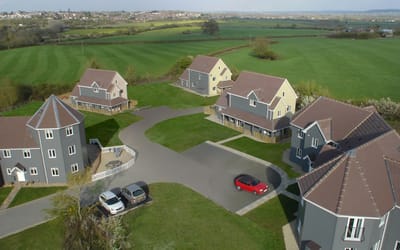 Aerial view of Wiltshire Leisure Village with residences