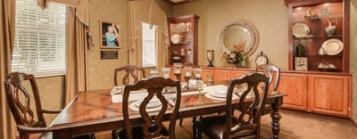 Elegant dining room set up with table and decor