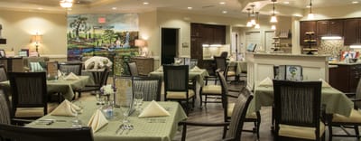 Interior dining area with tables and chairs