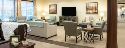 Comfortable lounge area in a senior living facility