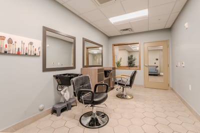 Hair salon area in assisted living facility