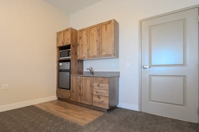 Interior view of a kitchenette in a resident room