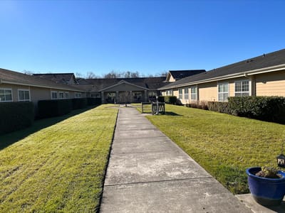 Pathway between buildings in a senior living community