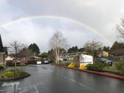 Rainbow over the parking area of Sequoia Springs