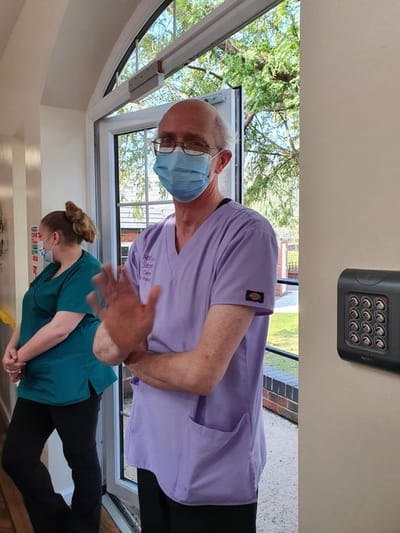 Care staff interacting inside the facility