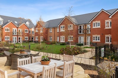 Outdoor view of residential buildings and garden