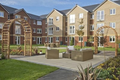 Outdoor seating area in retirement community