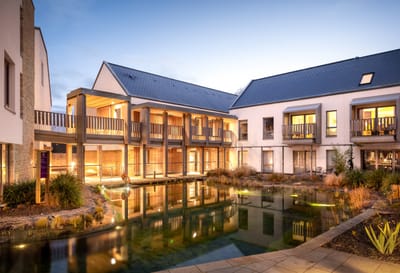 Exterior view of a modern assisted living facility