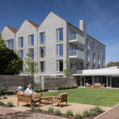 Residents enjoying the outdoor garden area