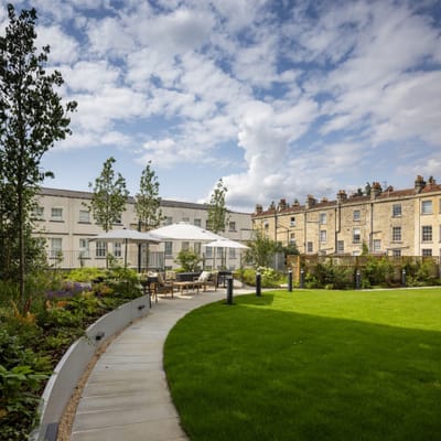 A beautifully landscaped garden at the facility