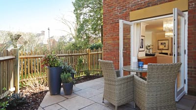 Outdoor patio with table and chairs