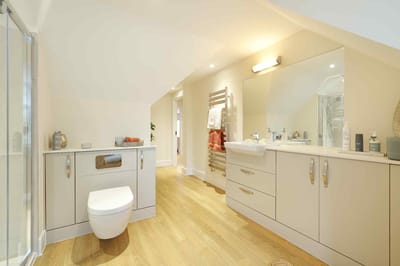 Modern bathroom with sleek design and fixtures.