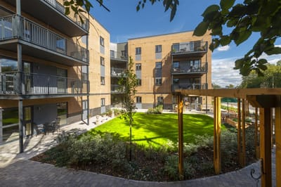 Outdoor space with landscaped garden and balconies