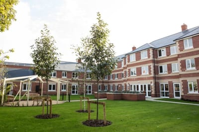 Well-maintained outdoor area with trees and grass