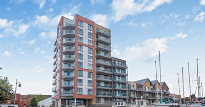 Modern retirement facility overlooking the marina.