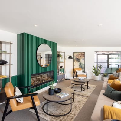 Interior lounge area with seating and decor