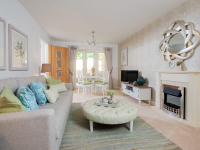 Cozy living area with seating and dining space.