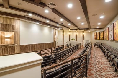 Interior common area with seating and artwork