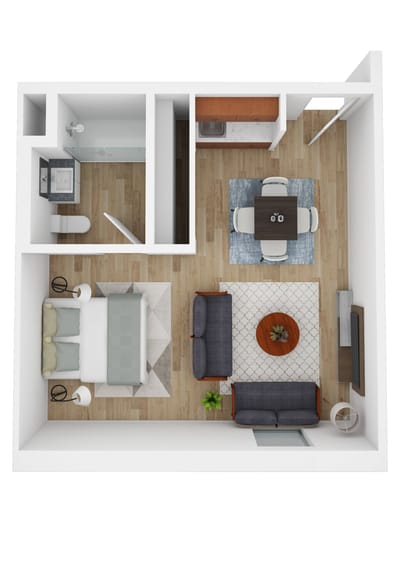 Aerial view of a model apartment layout