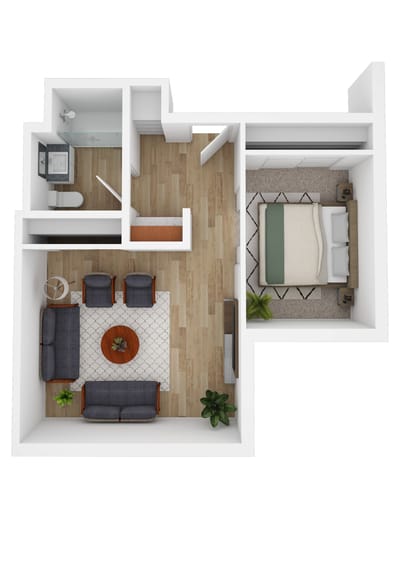 Interior view of a small resident room layout