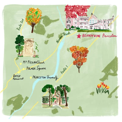 Illustrated map highlighting Brandywine Princeton location