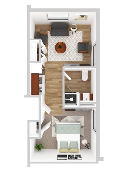 Floor plan of a private resident room layout