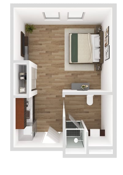 Top view of a well-decorated resident room