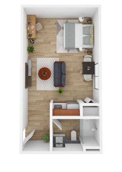 Interior view of a modern senior living room layout