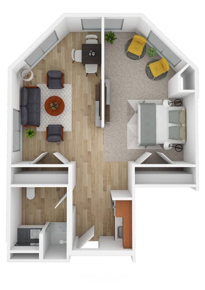 Architectural floor plan of a living unit
