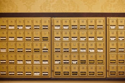 Row of mailboxes in a shared facility area