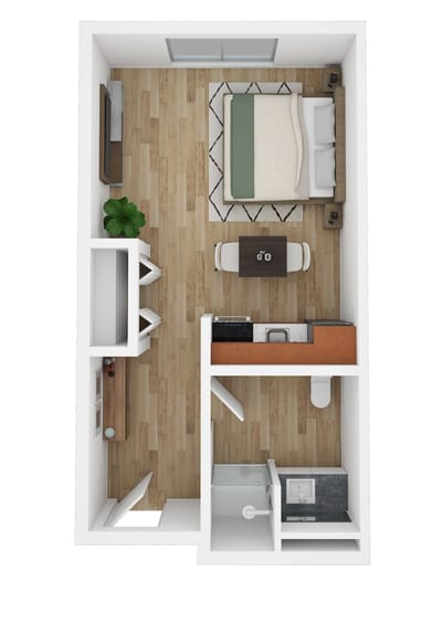 Interior layout of a resident room with furniture