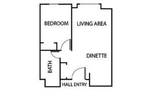 Architectural floor plan of a living area