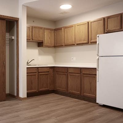 Interior view of a kitchen area in a senior living facility