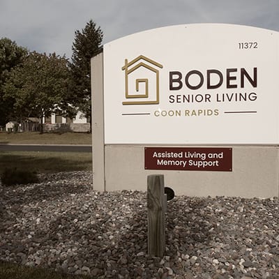Boden Senior Living outdoor sign with logo