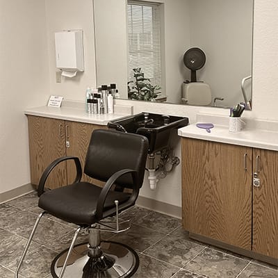 Interior view of a hair salon area