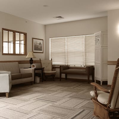 Cozy common area with seating and natural light