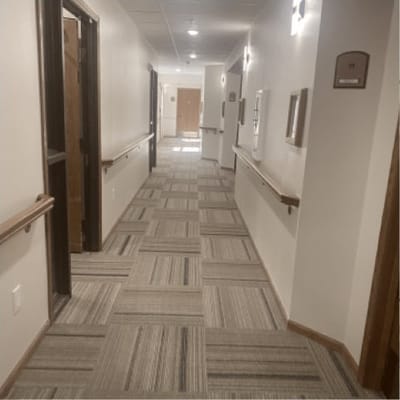 Bright hallway in a senior living facility
