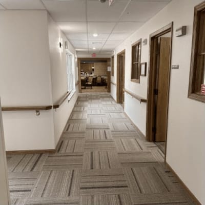 Hallway view in a senior living facility