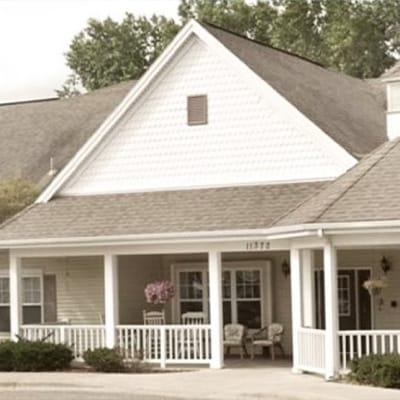 Exterior view of a senior living facility entrance