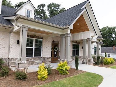 Exterior view of a senior living facility entrance