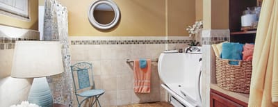 Brightly colored bathroom with accessible features