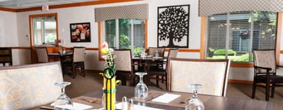 Interior dining area with tables and decor