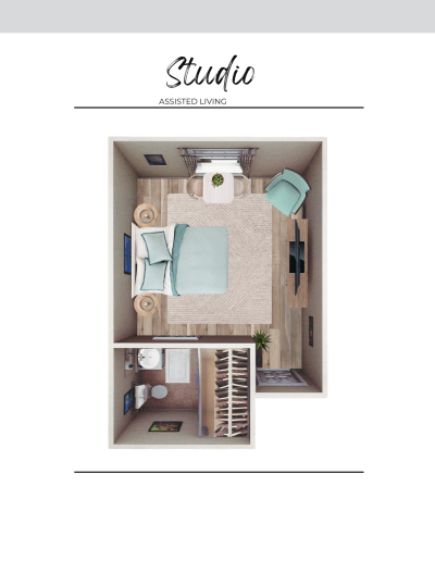 Floor plan of a studio apartment for assisted living