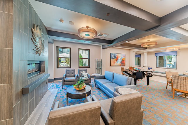 Bright common area with seating and decor