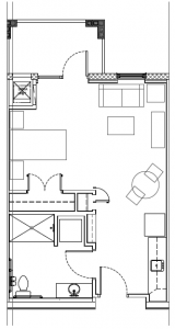 Architectural floor plan of a resident unit